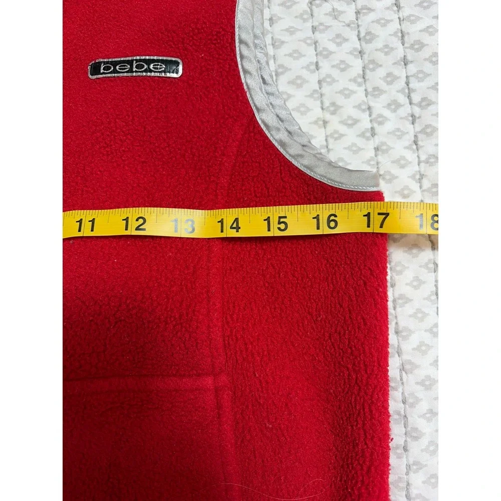 Bebe BBSP Red Fleece Hooded Vest Half Zip Sleeveless Jacket Kids‎ Large EUC